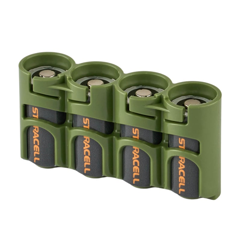 Storacell Slimline CR123 Battery Storage Caddy, Military Green, Holds 4 Batteries (Not Included) - Image 1